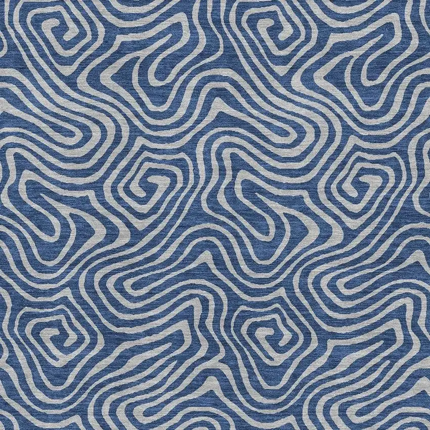 Navy Blue And White Abstract Washable Area Rug With UV Protection Photo 2