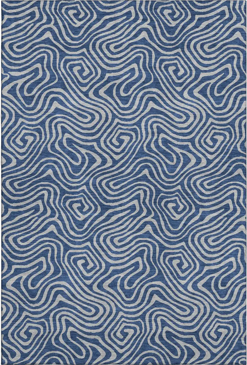 Navy Blue And White Abstract Washable Area Rug With UV Protection Photo 1