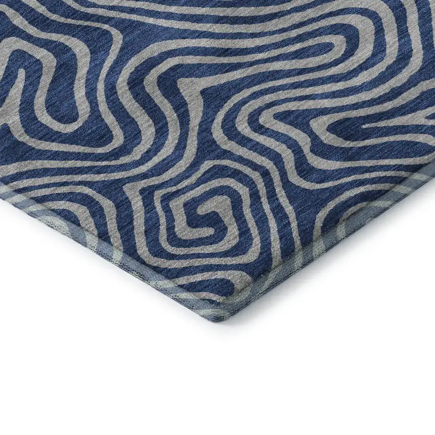 Navy Blue And White Abstract Washable Area Rug With UV Protection Photo 7