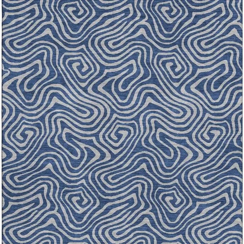 Navy Blue And White Abstract Washable Area Rug With UV Protection Photo 3
