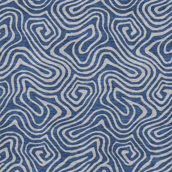 Navy Blue And White Abstract Washable Area Rug With UV Protection Photo 2