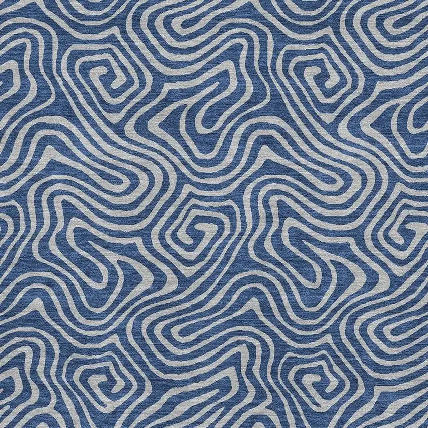 Navy Blue And White Abstract Washable Area Rug With UV Protection Photo 2