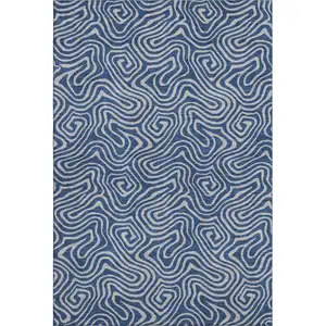 Photo of Navy Blue And White Abstract Washable Area Rug With UV Protection