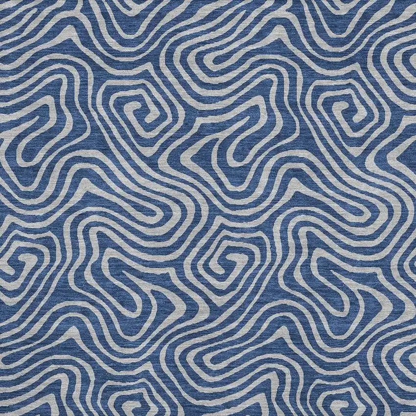 Navy Blue And White Abstract Washable Area Rug With UV Protection Photo 2