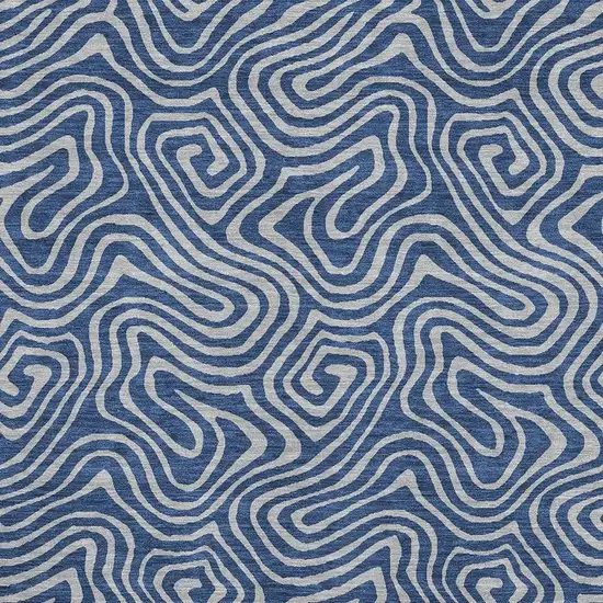 Navy Blue And White Abstract Washable Area Rug With UV Protection Photo 2