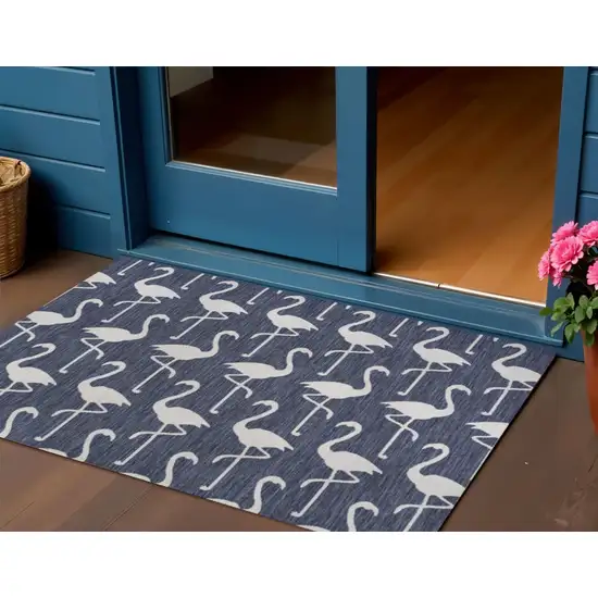 Navy Blue And White Animal Print Indoor Outdoor Area Rug Photo 1