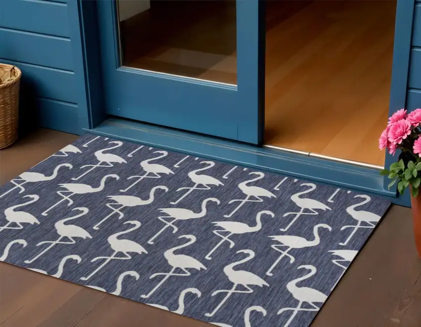 Navy Blue And White Animal Print Indoor Outdoor Area Rug Photo 1