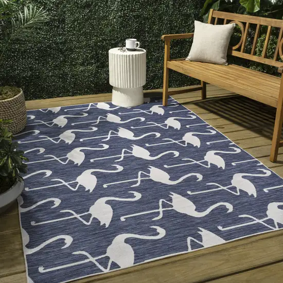 Navy Blue And White Animal Print Indoor Outdoor Area Rug Photo 6