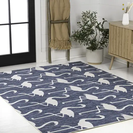 Navy Blue And White Animal Print Indoor Outdoor Area Rug Photo 4