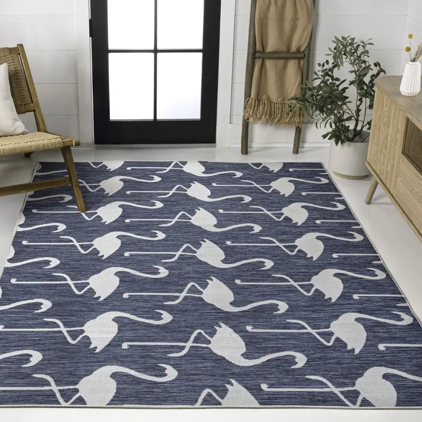 Navy Blue And White Animal Print Indoor Outdoor Area Rug Photo 5