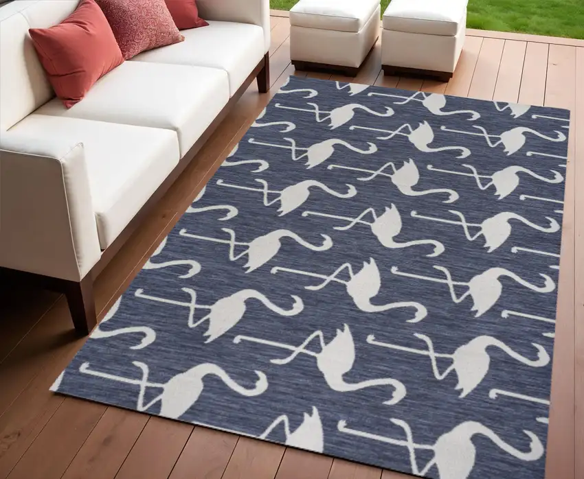 Navy Blue And White Animal Print Indoor Outdoor Area Rug Photo 1