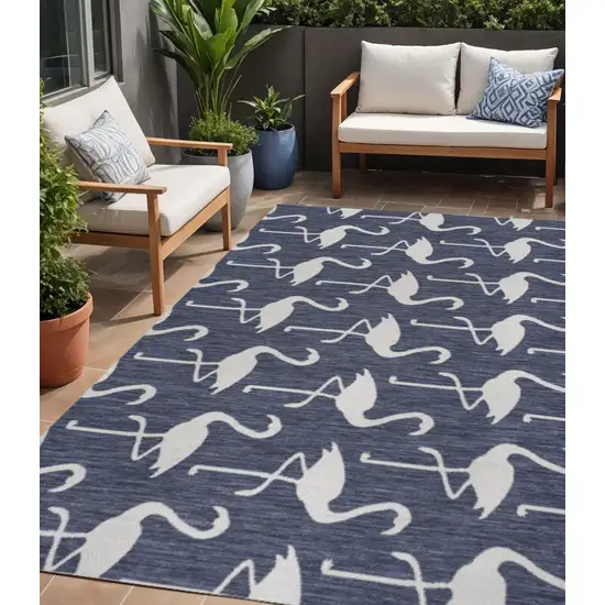 Navy Blue And White Animal Print Indoor Outdoor Area Rug Photo 1