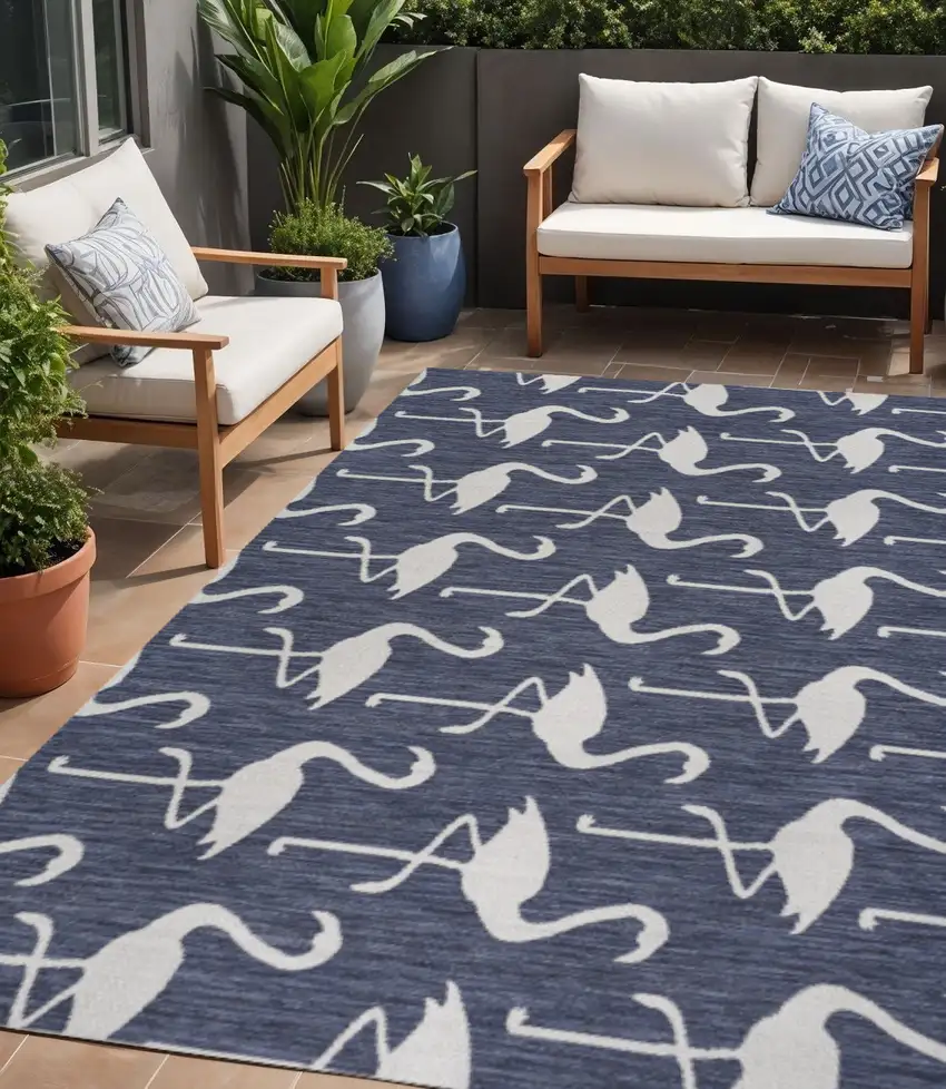 Navy Blue And White Animal Print Indoor Outdoor Area Rug Photo 1