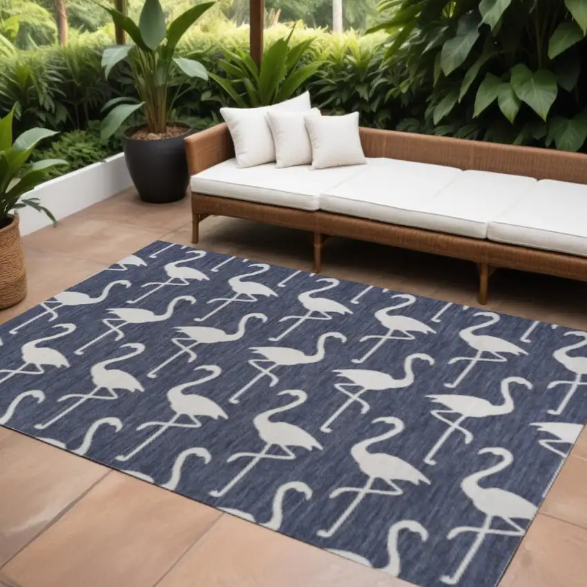 Navy Blue And White Animal Print Indoor Outdoor Area Rug Photo 1
