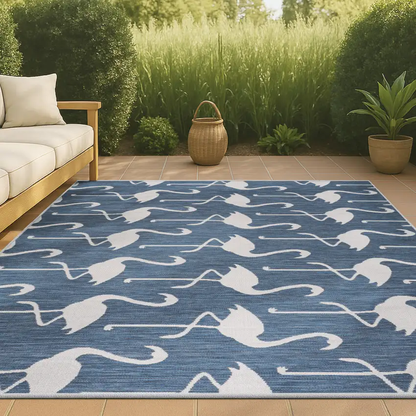 Navy Blue And White Animal Print Indoor Outdoor Area Rug Photo 4