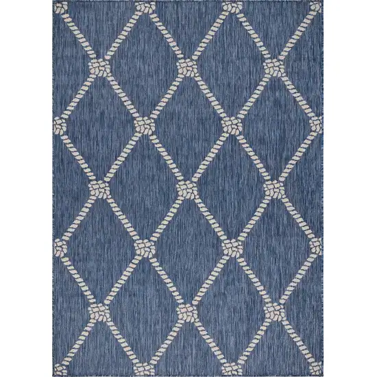 Navy Blue And White Checkered Round Rug Photo 2