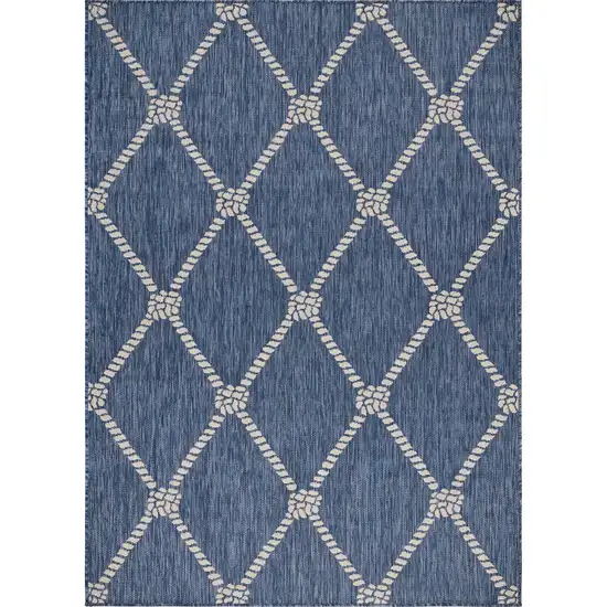 Navy Blue And White Checkered Round Rug Photo 4