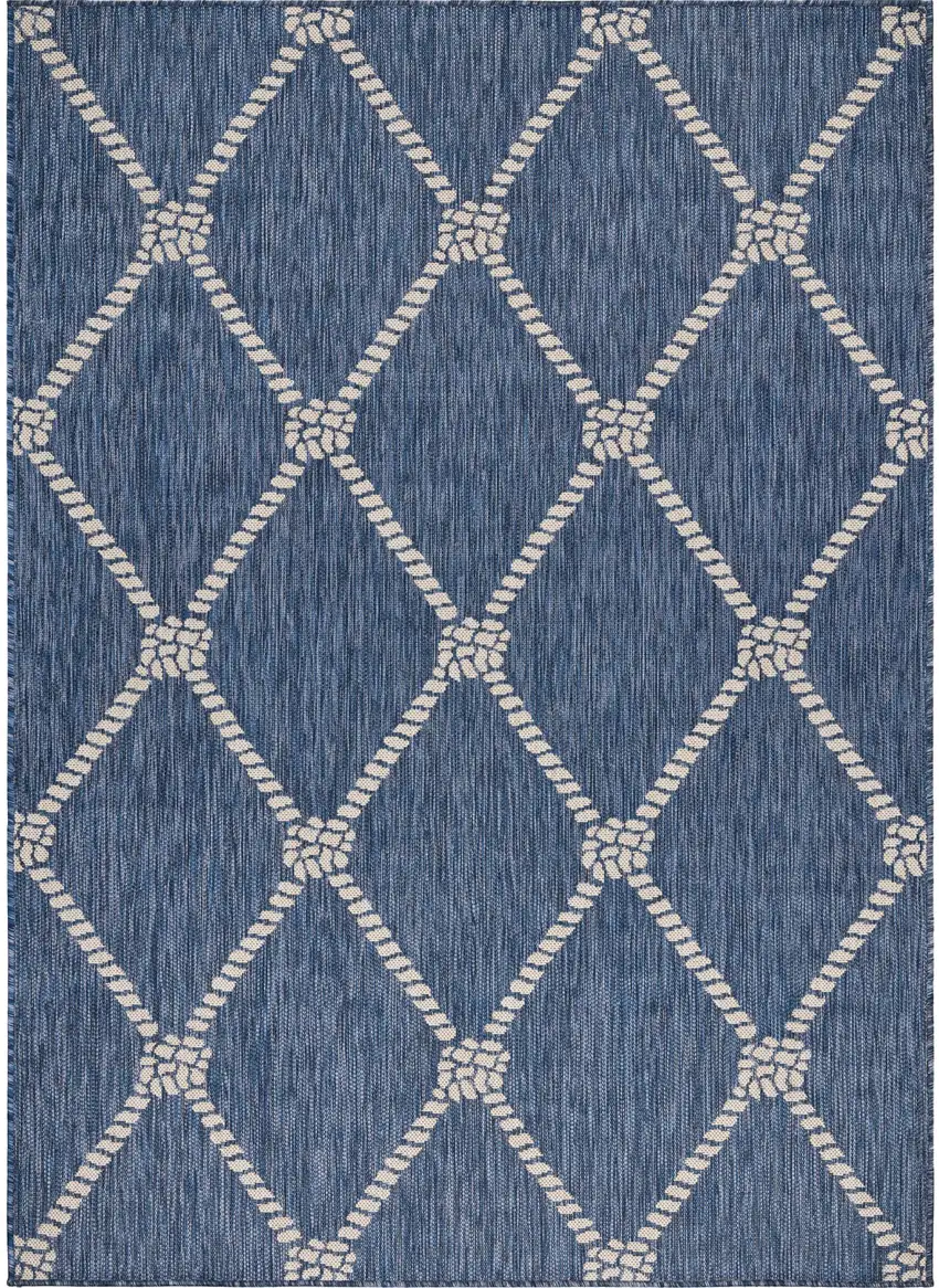 Navy Blue And White Checkered Round Rug Photo 4