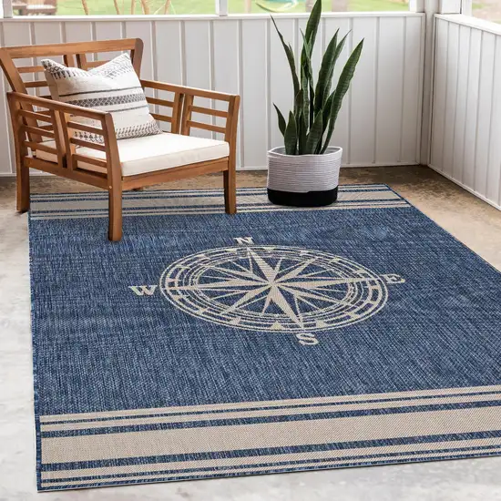 Navy Blue And White Geometric Area Rug Photo 4