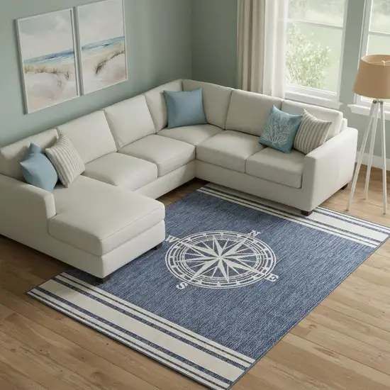 Navy Blue And White Geometric Area Rug Photo 1