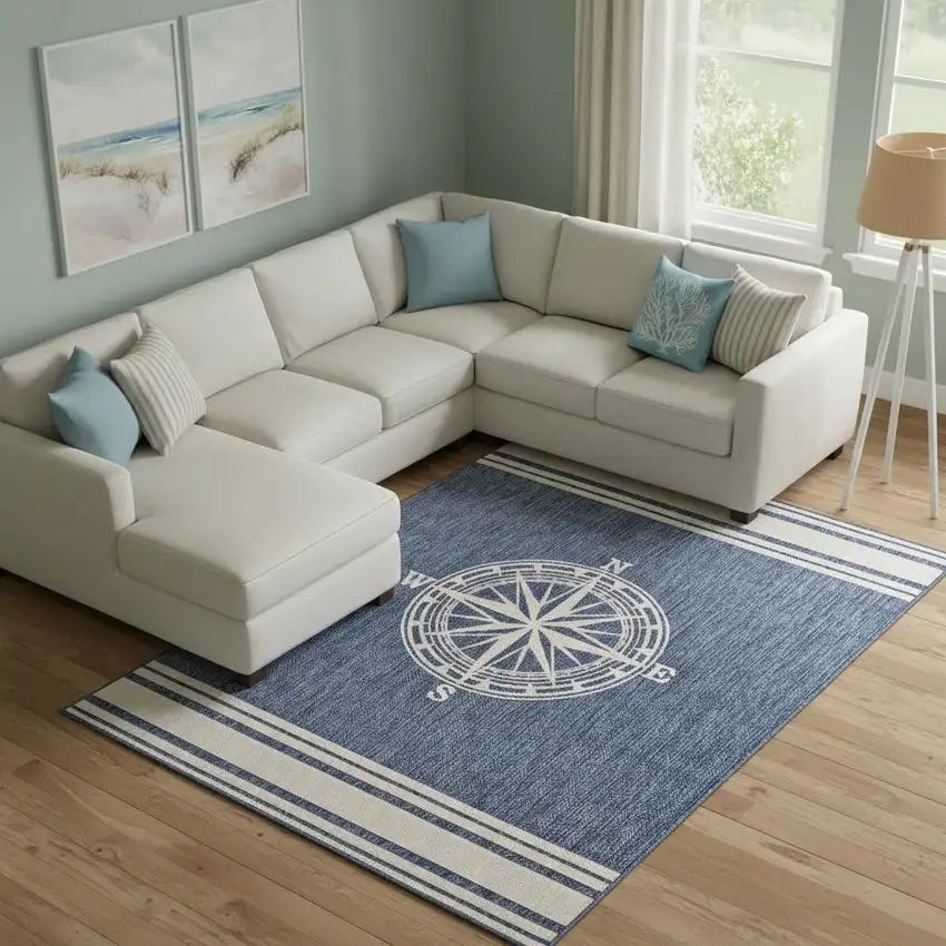 Navy Blue And White Geometric Area Rug Photo 1