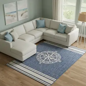 Photo of Navy Blue And White Geometric Area Rug