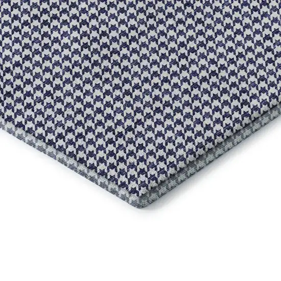 Navy Blue And White Houndstooth Washable Area Rug With UV Protection Photo 6