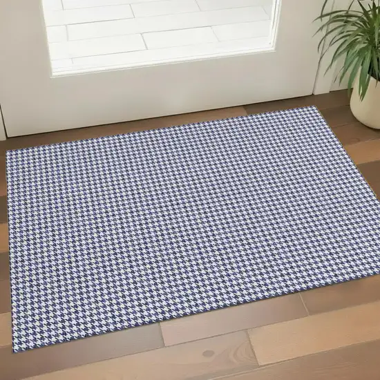 Navy Blue And White Houndstooth Washable Area Rug With UV Protection Photo 8