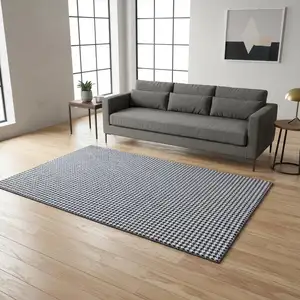 Photo of Navy Blue And White Houndstooth Washable Area Rug With UV Protection