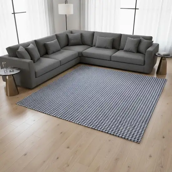 Navy Blue And White Houndstooth Washable Area Rug With UV Protection Photo 1