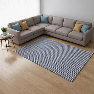 Photo of Navy Blue And White Houndstooth Washable Area Rug With UV Protection