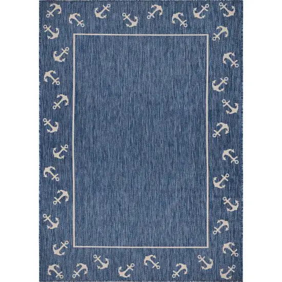 Navy Blue And White Oriental Area Rug Photo 2