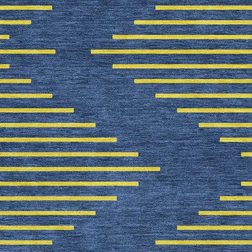 Navy Blue And Yellow Geometric Washable Area Rug With UV Protection Photo 2