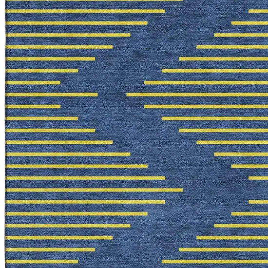 Navy Blue And Yellow Geometric Washable Area Rug With UV Protection Photo 2