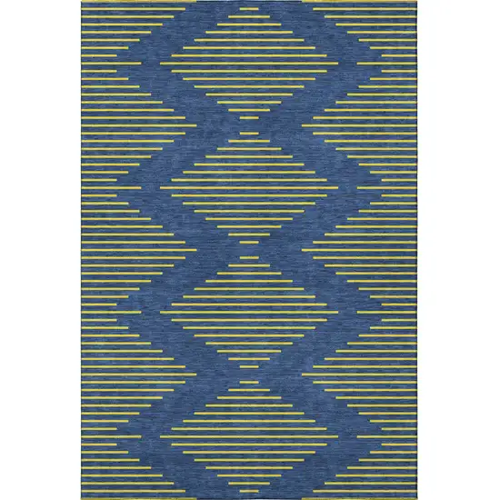 Navy Blue And Yellow Geometric Washable Area Rug With UV Protection Photo 3