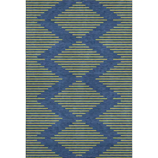 Navy Blue And Yellow Geometric Washable Area Rug With UV Protection Photo 1