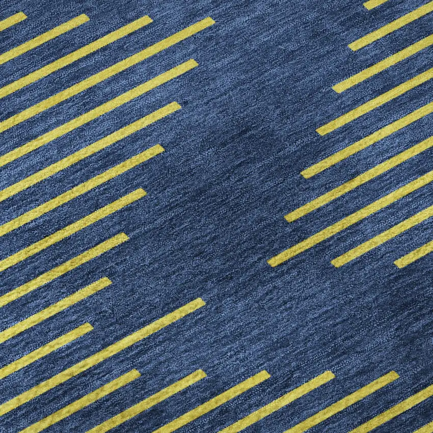 Navy Blue And Yellow Geometric Washable Area Rug With UV Protection Photo 9