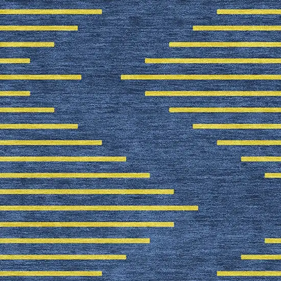 Navy Blue And Yellow Geometric Washable Area Rug With UV Protection Photo 2