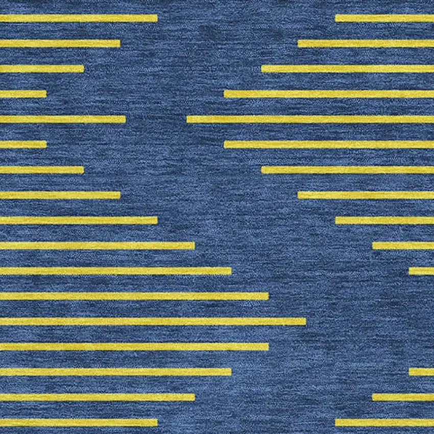 Navy Blue And Yellow Geometric Washable Area Rug With UV Protection Photo 2