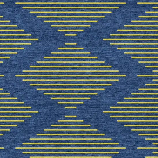 Navy Blue And Yellow Geometric Washable Indoor Outdoor Area Rug Photo 6