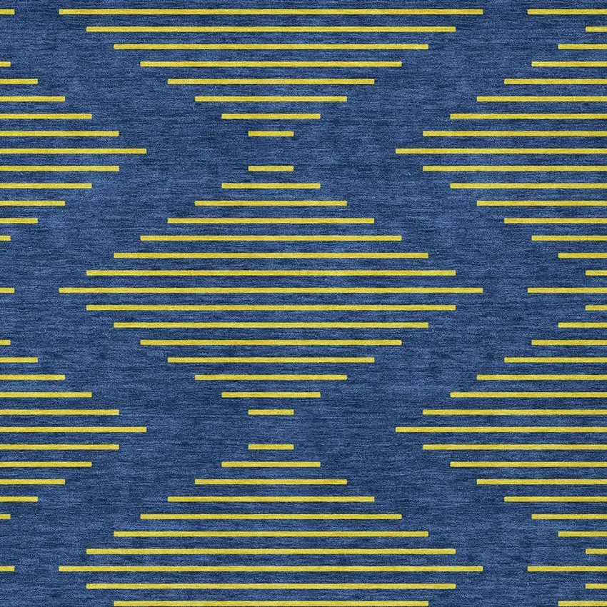 Navy Blue And Yellow Geometric Washable Indoor Outdoor Area Rug Photo 6