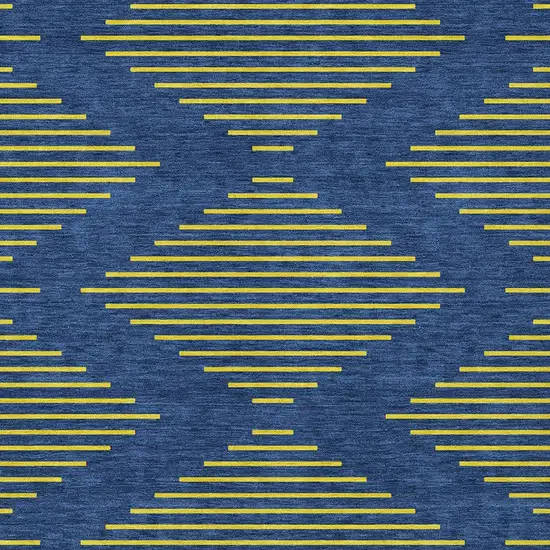 Navy Blue And Yellow Geometric Washable Indoor Outdoor Area Rug Photo 6