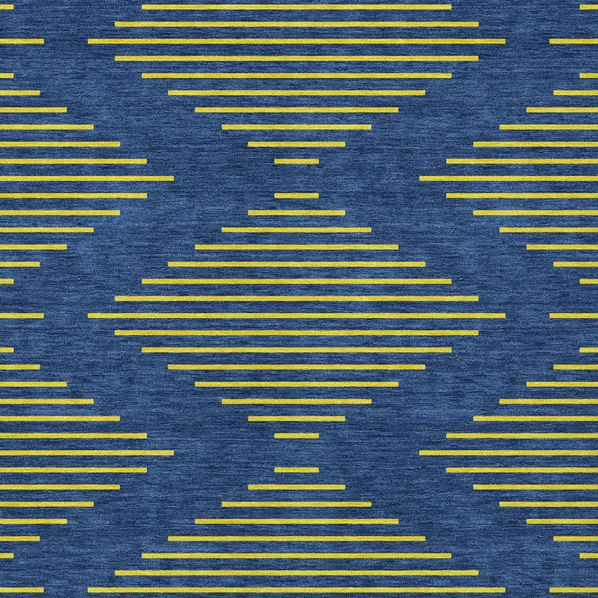 Navy Blue And Yellow Geometric Washable Indoor Outdoor Area Rug Photo 6