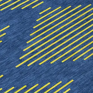 Photo of Navy Blue And Yellow Geometric Washable Indoor Outdoor Area Rug