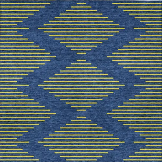 Navy Blue And Yellow Geometric Washable Indoor Outdoor Area Rug Photo 7