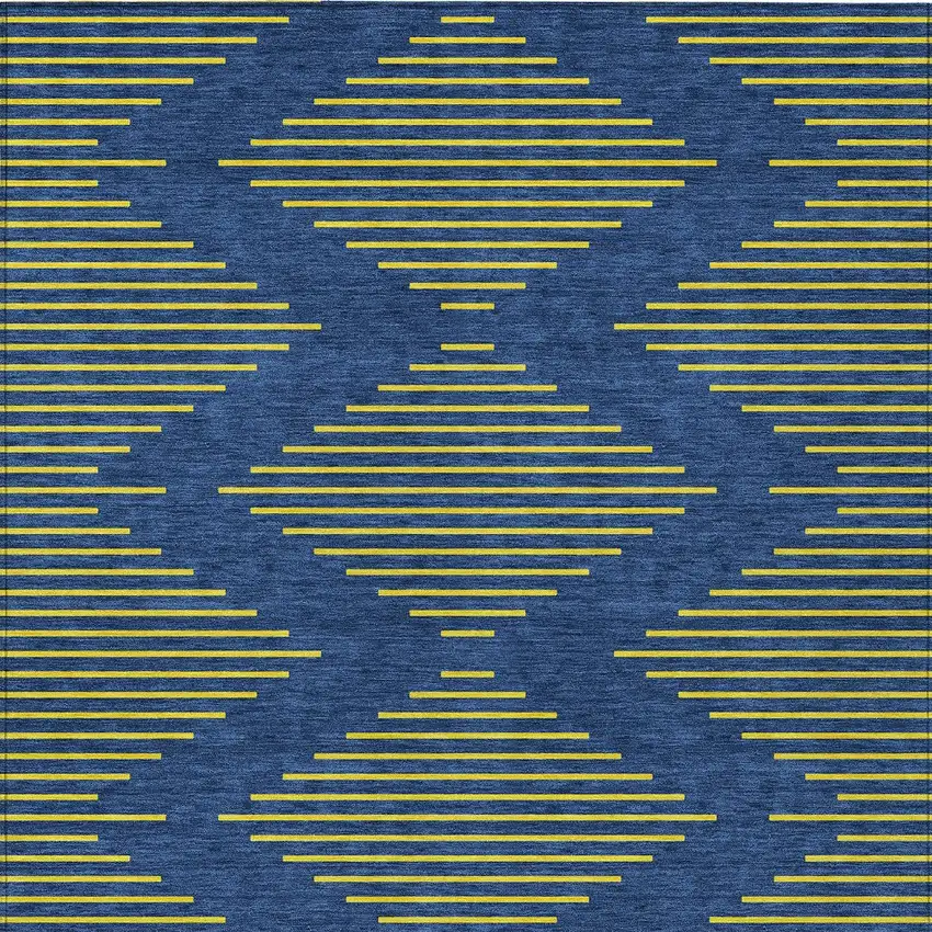 Navy Blue And Yellow Geometric Washable Indoor Outdoor Area Rug Photo 7
