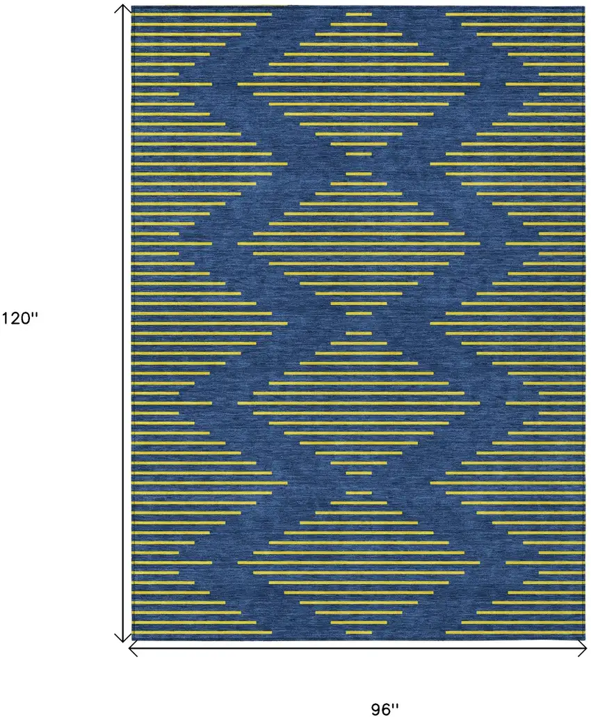 Navy Blue And Yellow Geometric Washable Indoor Outdoor Area Rug Photo 3
