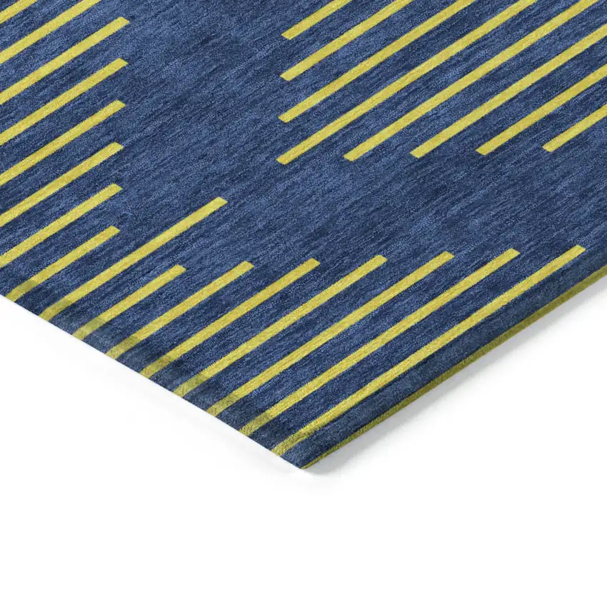 Navy Blue And Yellow Geometric Washable Indoor Outdoor Area Rug Photo 4
