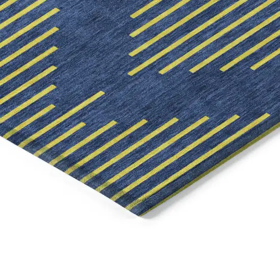 Navy Blue And Yellow Geometric Washable Indoor Outdoor Area Rug Photo 4