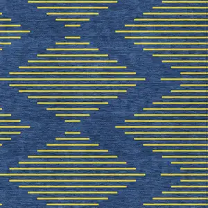 Photo of Navy Blue And Yellow Geometric Washable Indoor Outdoor Area Rug